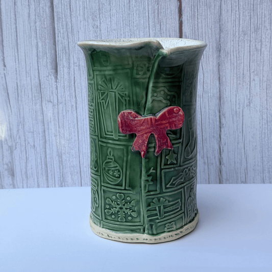 Green Xmas Ceramic Bow Vase