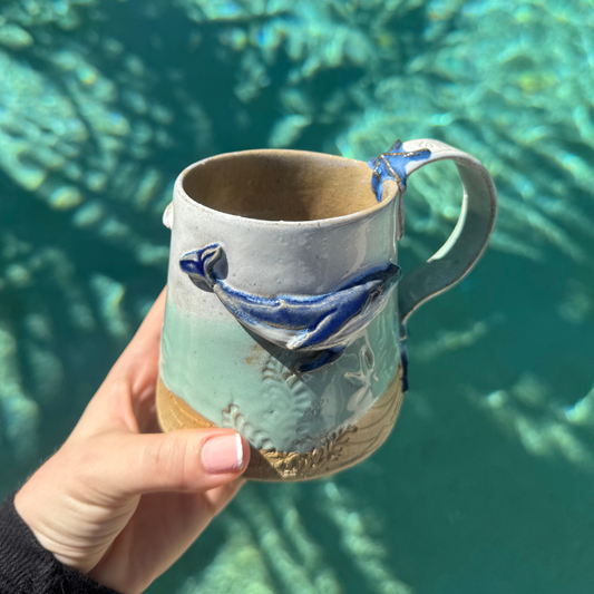 handmade ceramic whale mug australia coastal pottery sunshine coast