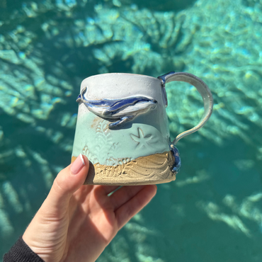 sunshine coast handmade pottery mug whale ocean design australian ceramics