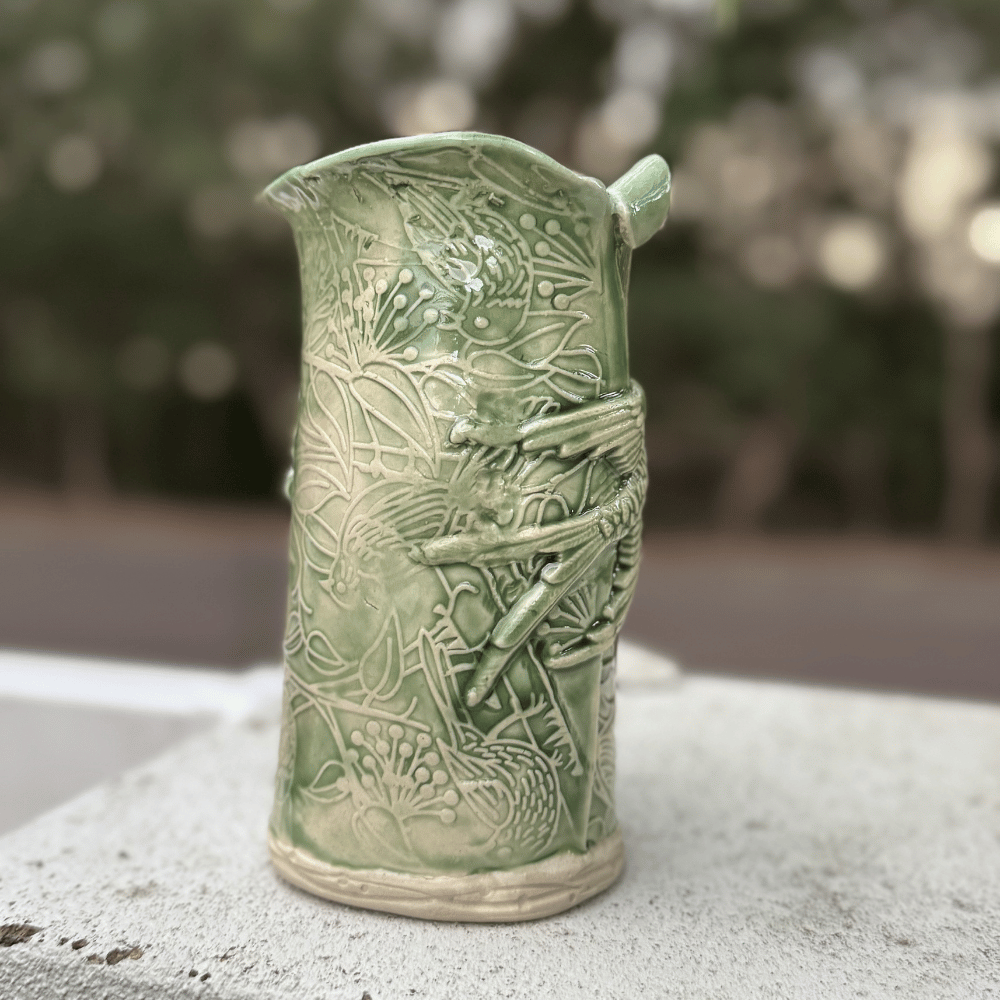 Green Bird Vase Handmade Ceramic