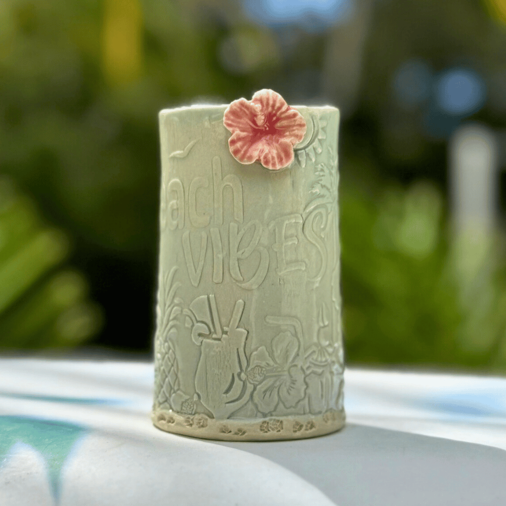 Tropical hibiscus bud vase handmade Australian pottery Sunshine Coast
