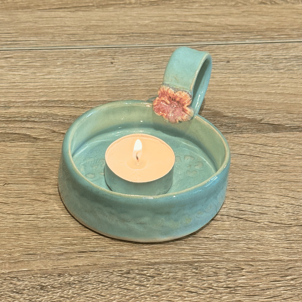handmade ceramic candle mug turquoise tealight holder Australia