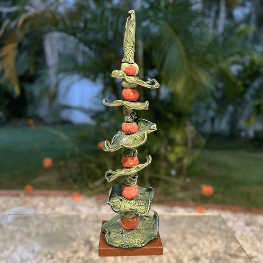 RED & GREEN LEAF Table-Top Totem Pole
