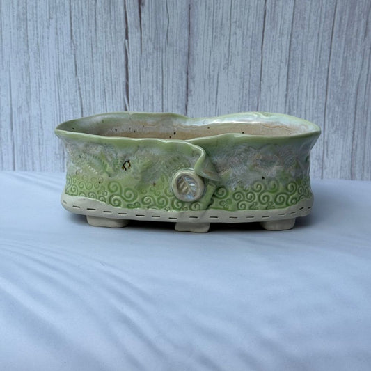 Shallow Lime Green Planter - Succulent Pot