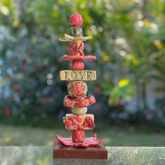 LOVE Stackable Ceramic Garden Totem Pole