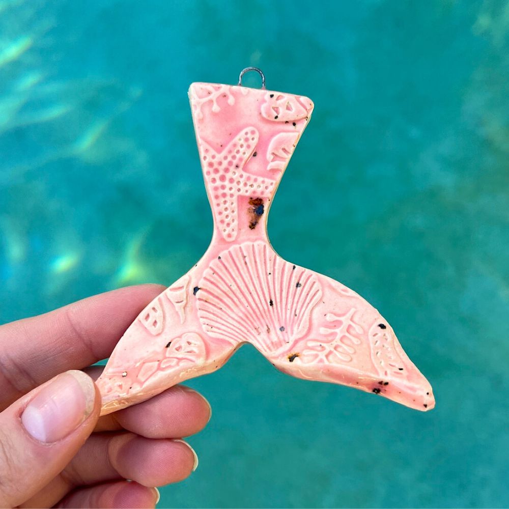 Whale Tail Wide Pink Hanging Ornament