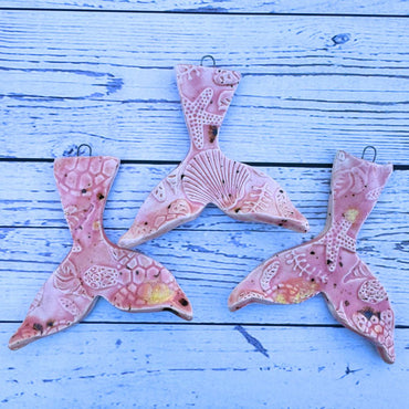 Whale Tail Wide Pink Hanging Ornament