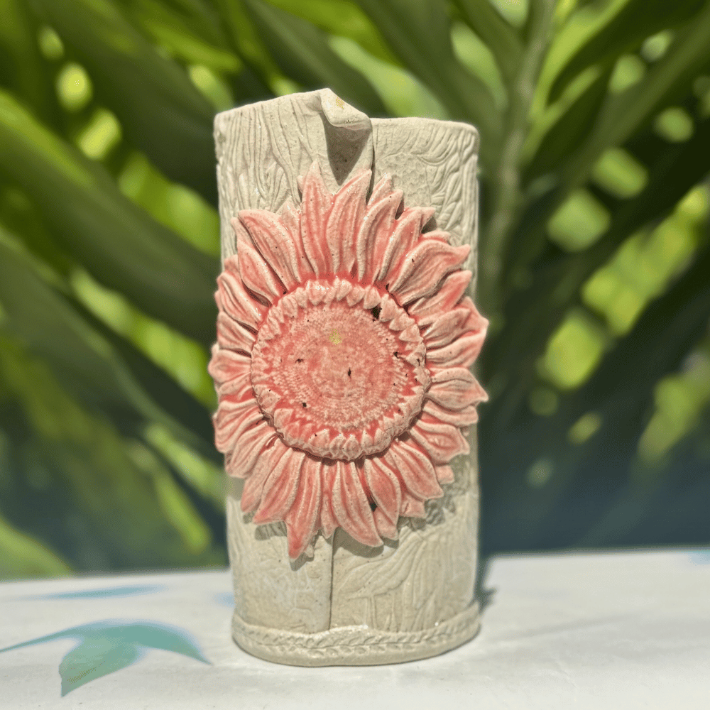 pink sunflower ceramic vase handmade sunshine coast