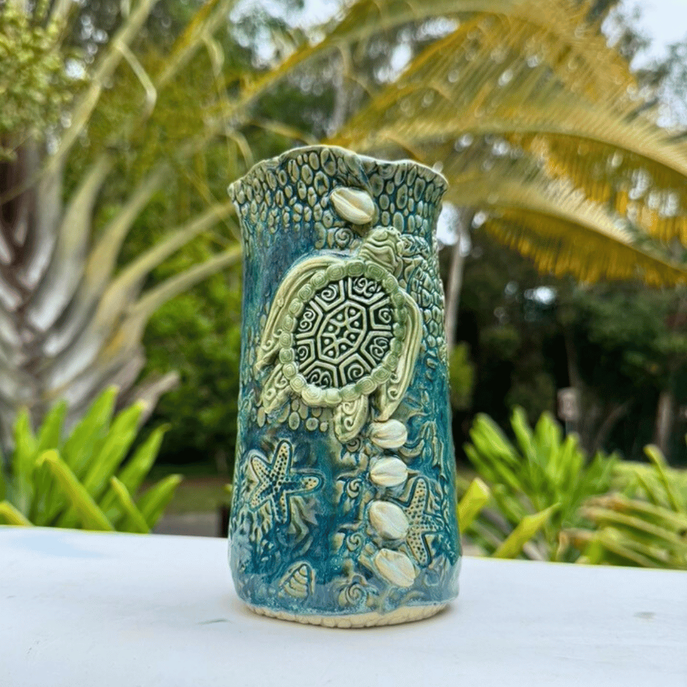 Turtle ceramic vase handmade sea turtle pottery coastal decor
