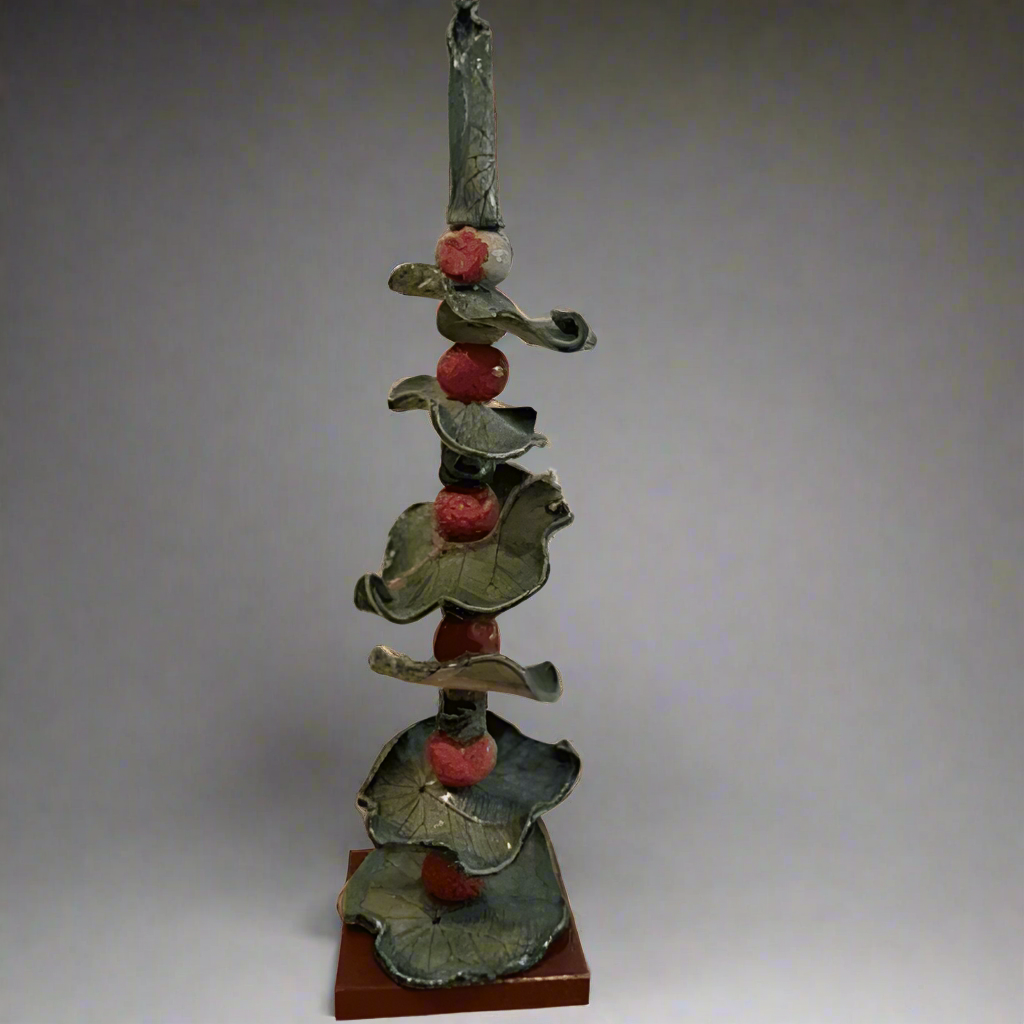 RED & GREEN LEAF Table-Top Totem Pole