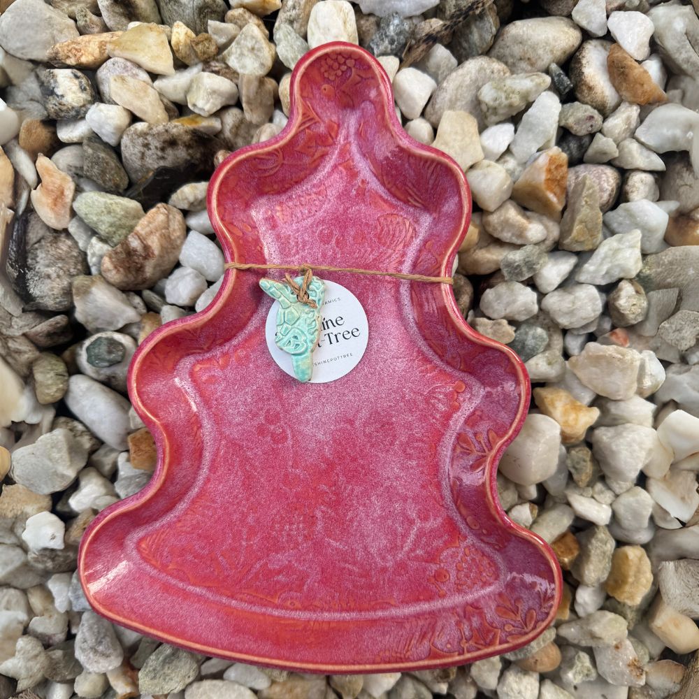 pinky red Christmas Tree Plate.