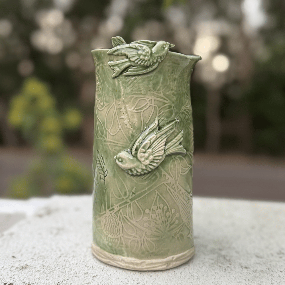 Green Bird Vase Handmade Ceramic