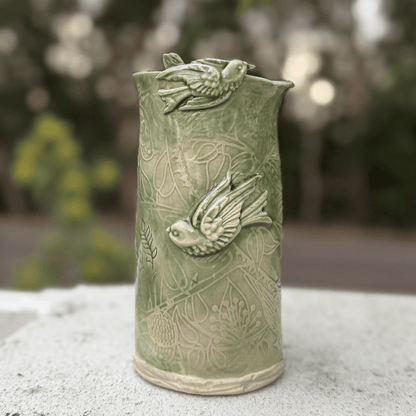 Green Bird Vase Handmade Ceramic