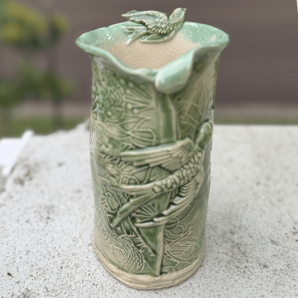 Green Bird Vase Handmade Ceramic
