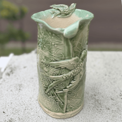 Green Bird Vase Handmade Ceramic