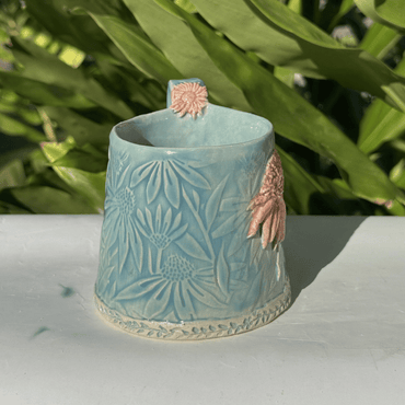 Blue and pink handmade ceramic mug