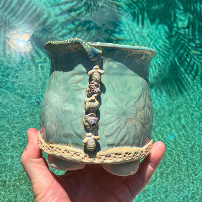 Coneflower Bloom Bee Ceramic Planter