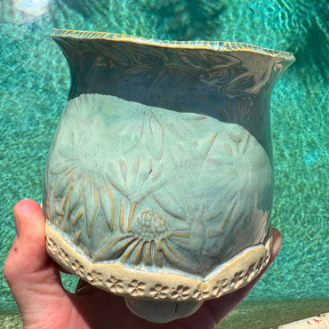 Coneflower Bloom Bee Ceramic Planter