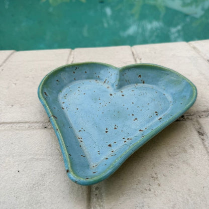 Blue Speckled Heart Shaped Ceramic Plate