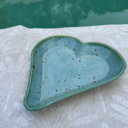 Blue Speckled Heart Shaped Ceramic Plate