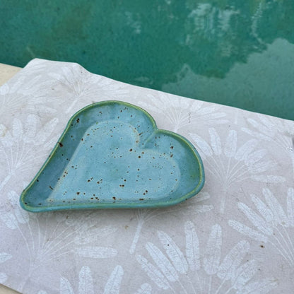 Blue Speckled Heart Shaped Ceramic Plate
