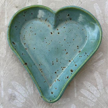 Blue Speckled Heart Shaped Ceramic Plate
