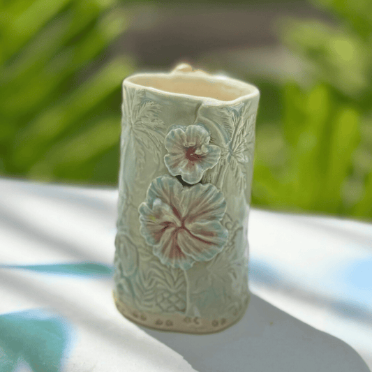 Handmade hibiscus ceramic bud vase Sunshine Coast Australia