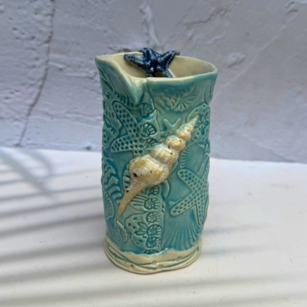 Blue Ocean Shell Ceramic Bud Vase