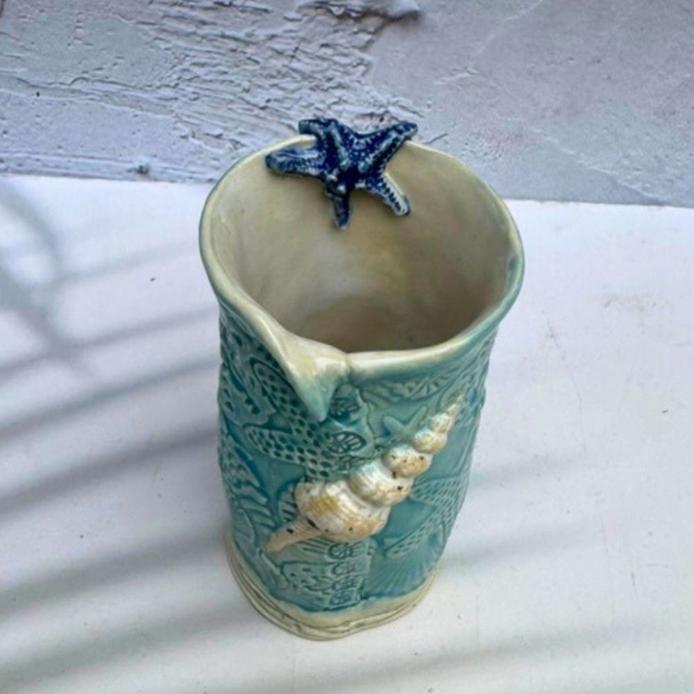 Blue Ocean Shell Ceramic Bud Vase
