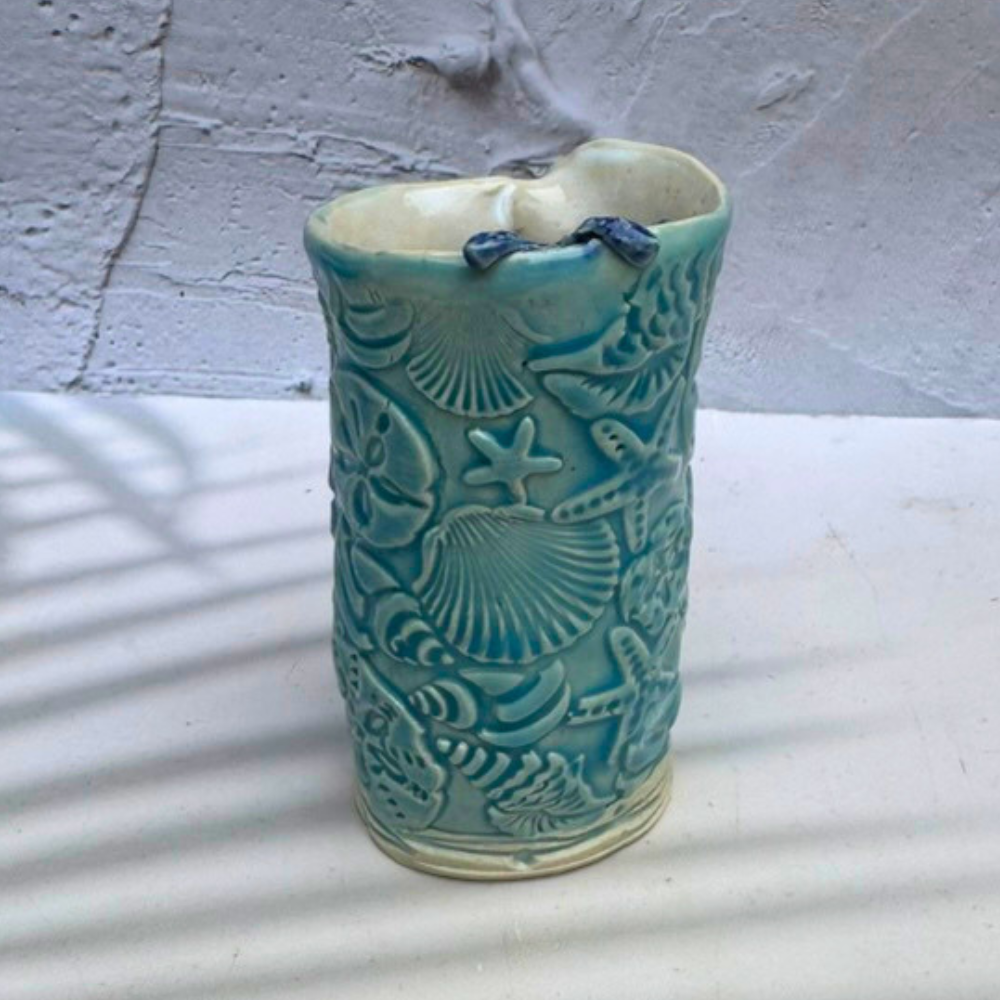 Blue Ocean Shell Ceramic Bud Vase