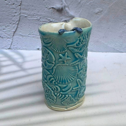 Blue Ocean Shell Ceramic Bud Vase