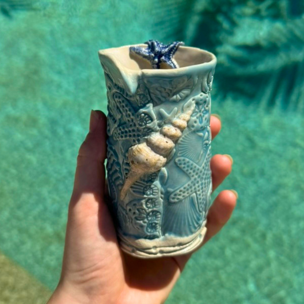 Blue Ocean Shell Ceramic Bud Vase