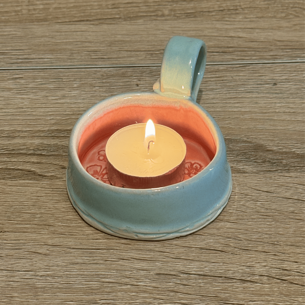 ceramic tealight holder with handle handmade in Australia