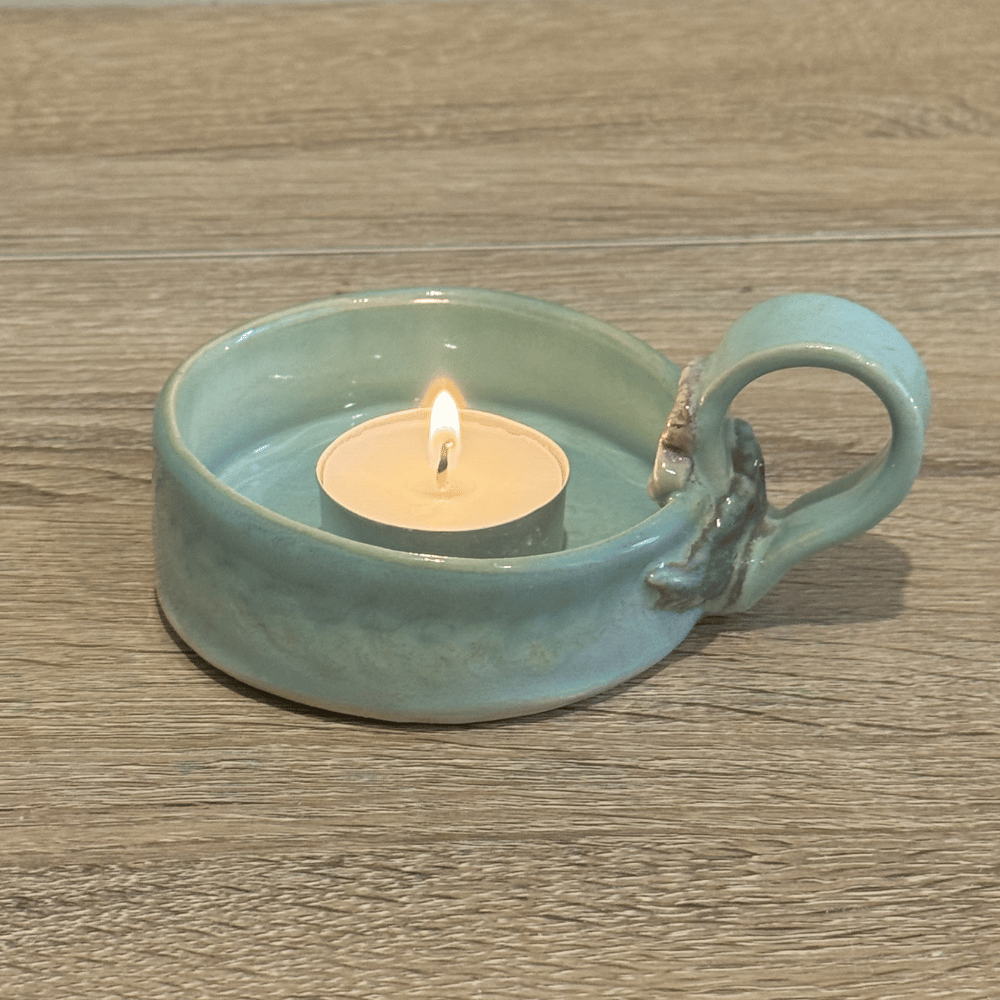 ceramic candle holder with handle turquoise Australia