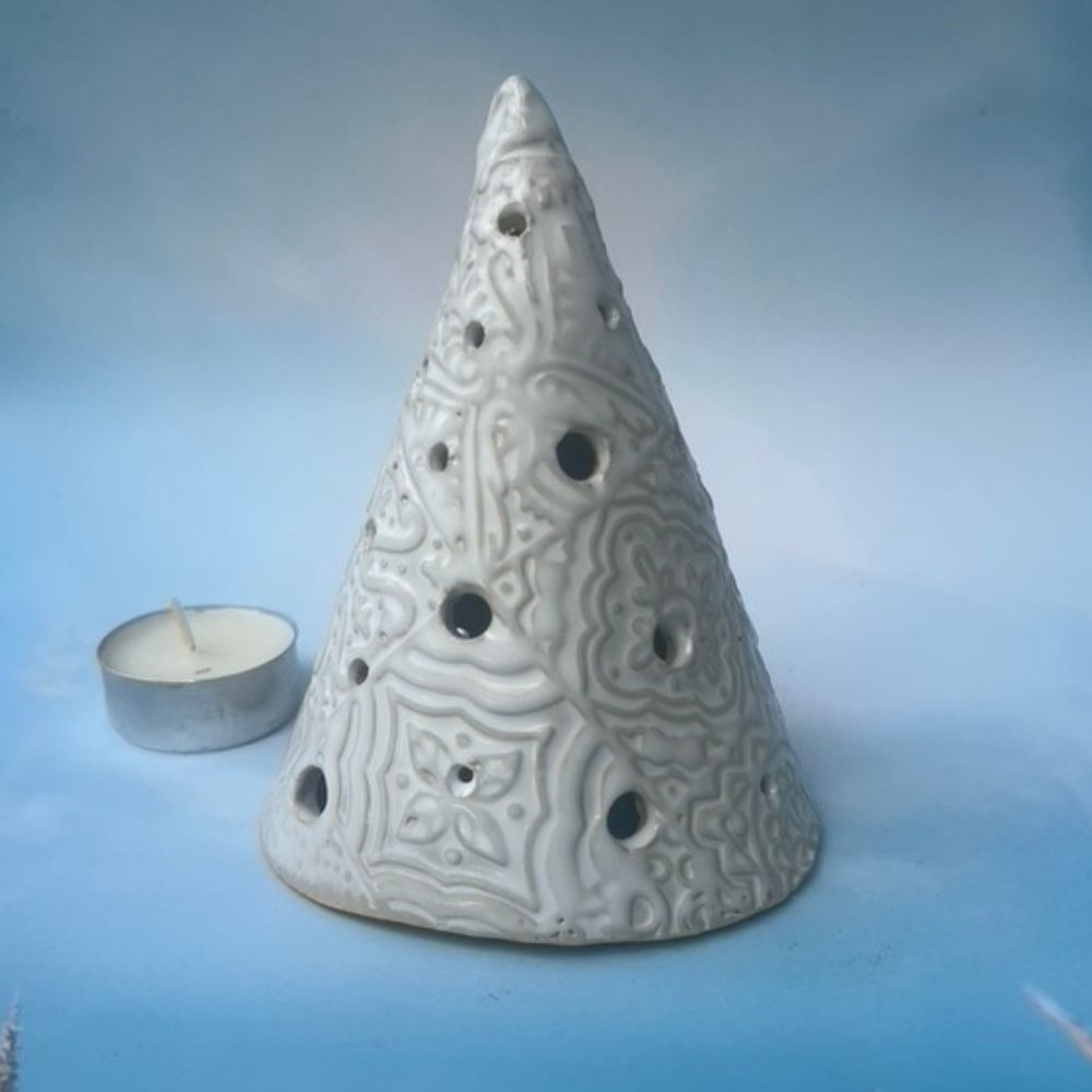 Pearly White Cone Shaped Xmas Luminary