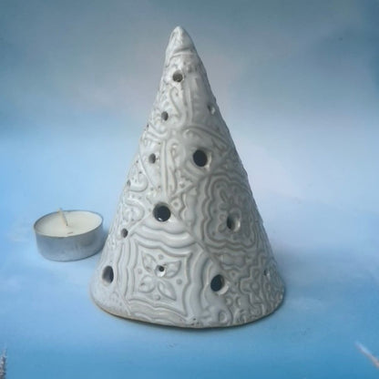 Pearly White Cone Shaped Xmas Luminary
