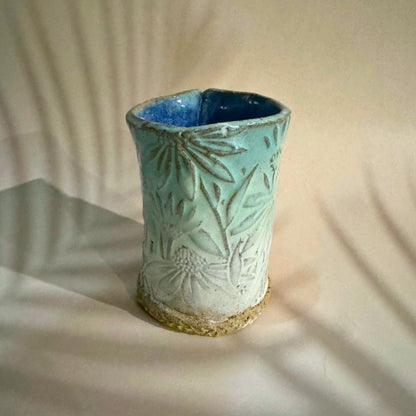 Blue fade floral textured bud vase