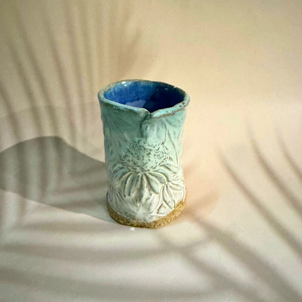 Blue fade floral textured bud vase