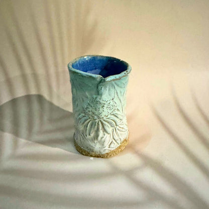 Blue fade floral textured bud vase