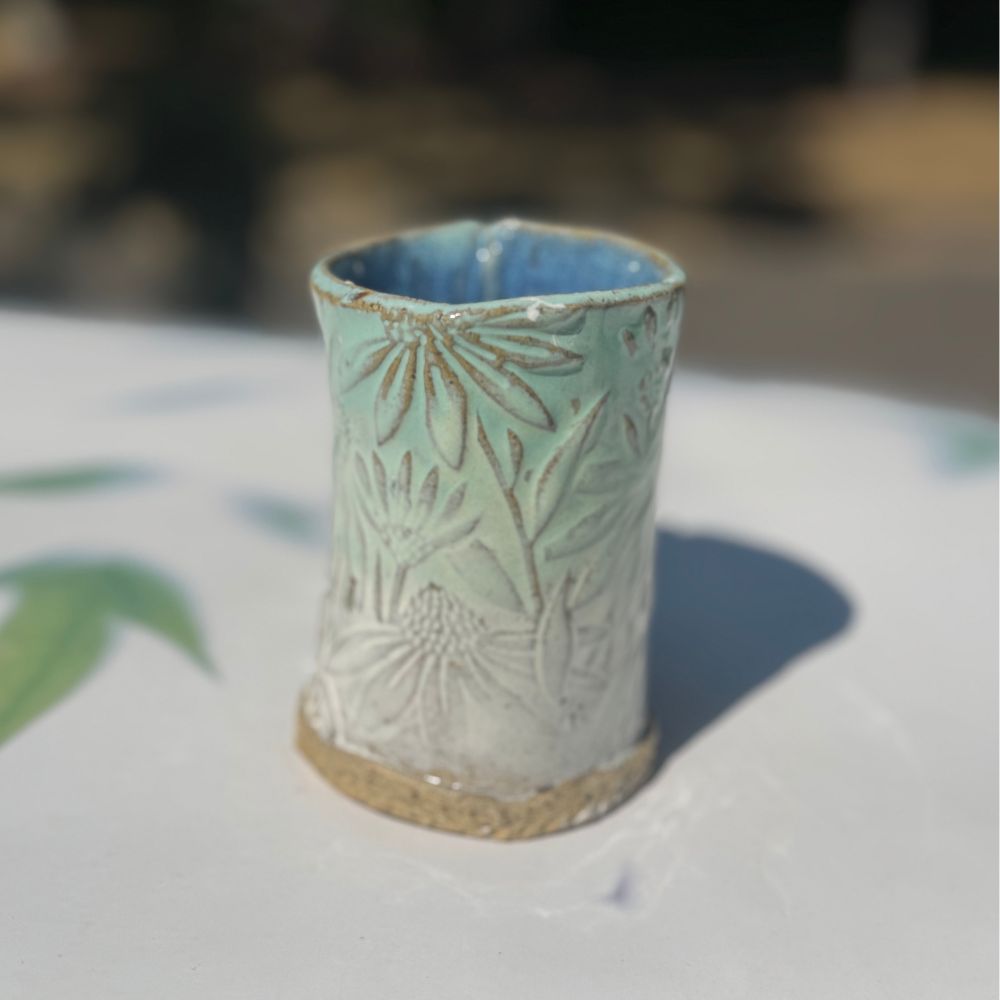 Blue fade floral textured bud vase