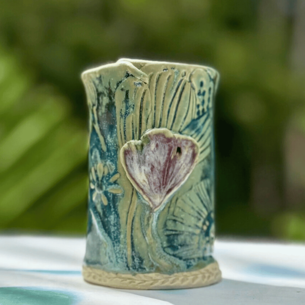 Rainforest Heart Ceramic Bud Vase