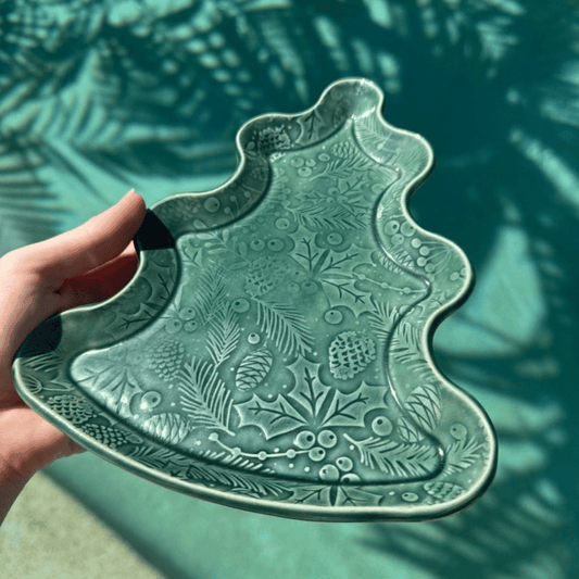Green Christmas Tree Serving platter - handmade ceramic by Sushine Pot-Tree