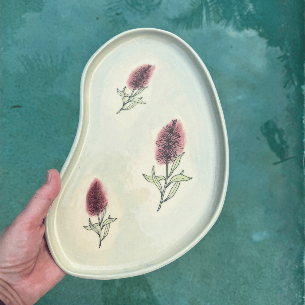 australian native flower pottery platter