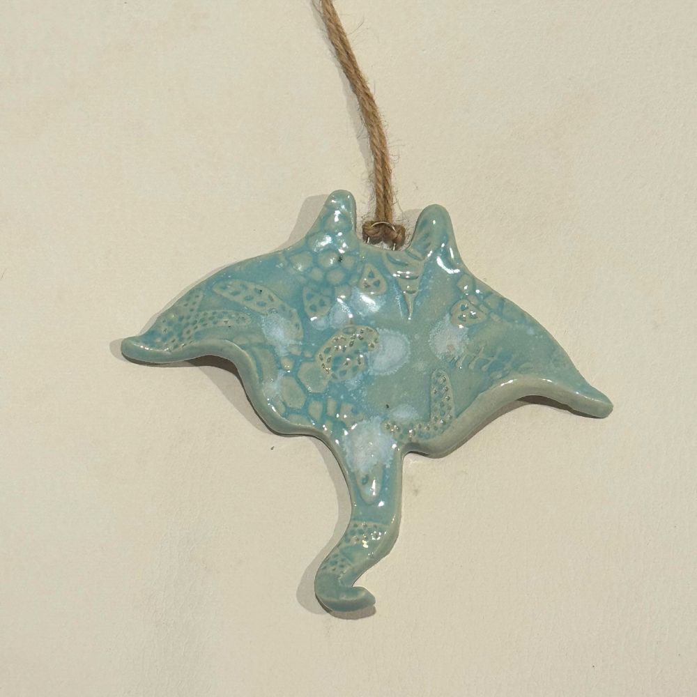 blue speckled Stingray Hanging ceramic Ornaments