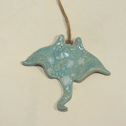 blue speckled Stingray Hanging ceramic Ornaments