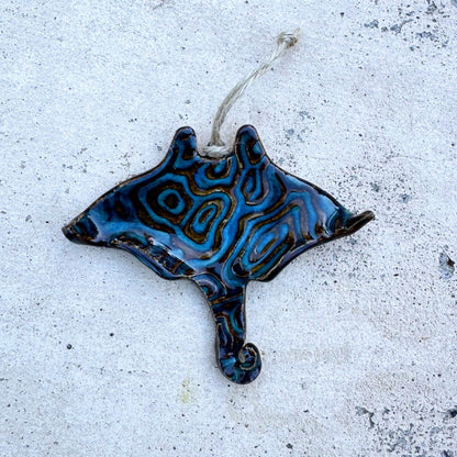 Stingray Navy Speckled Hanging Ceramic Ornament