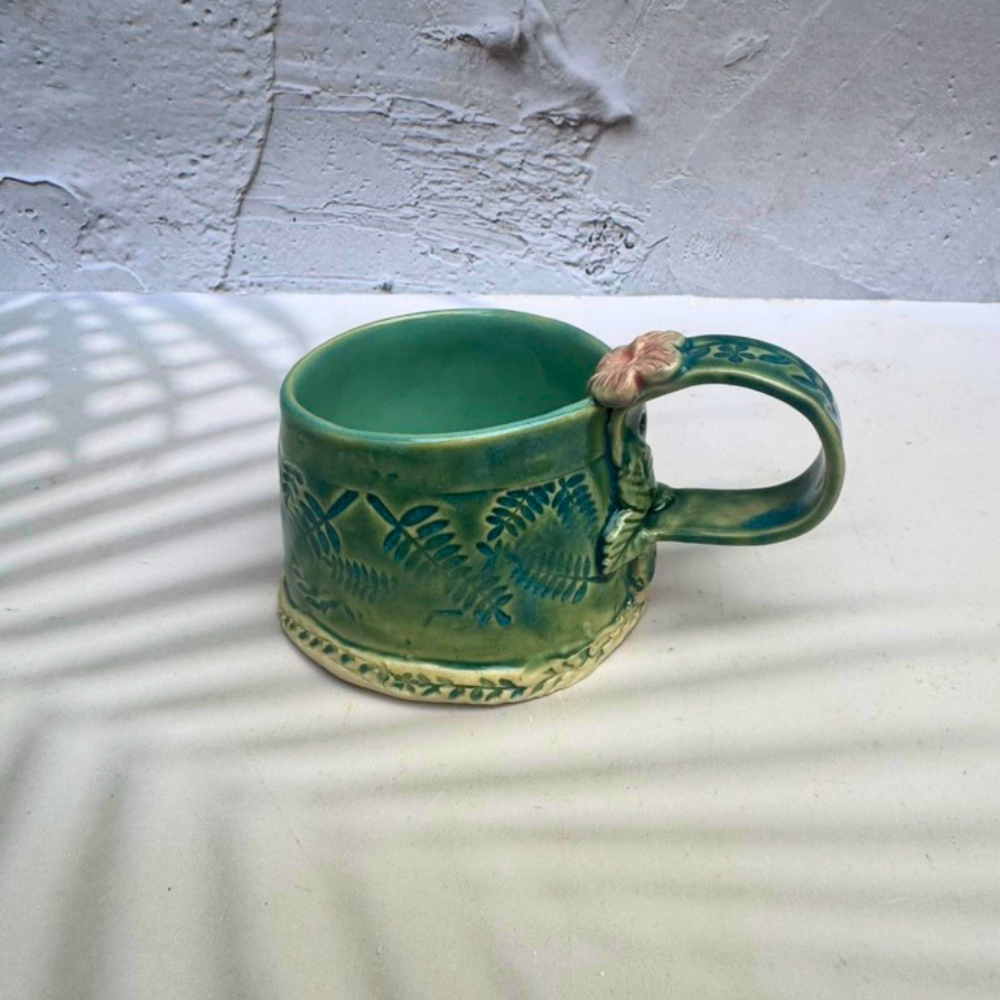 Ferny Forest low-sided ceramic mug with pressed fern textures