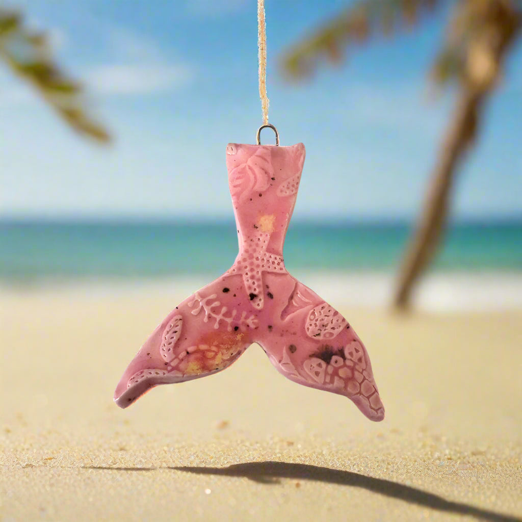 Whale Tail Wide Pink Hanging Ornament