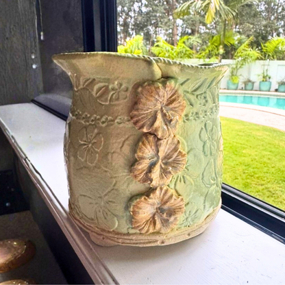 Handmade mint green hibiscus ceramic planter sunshine pot-tree australia