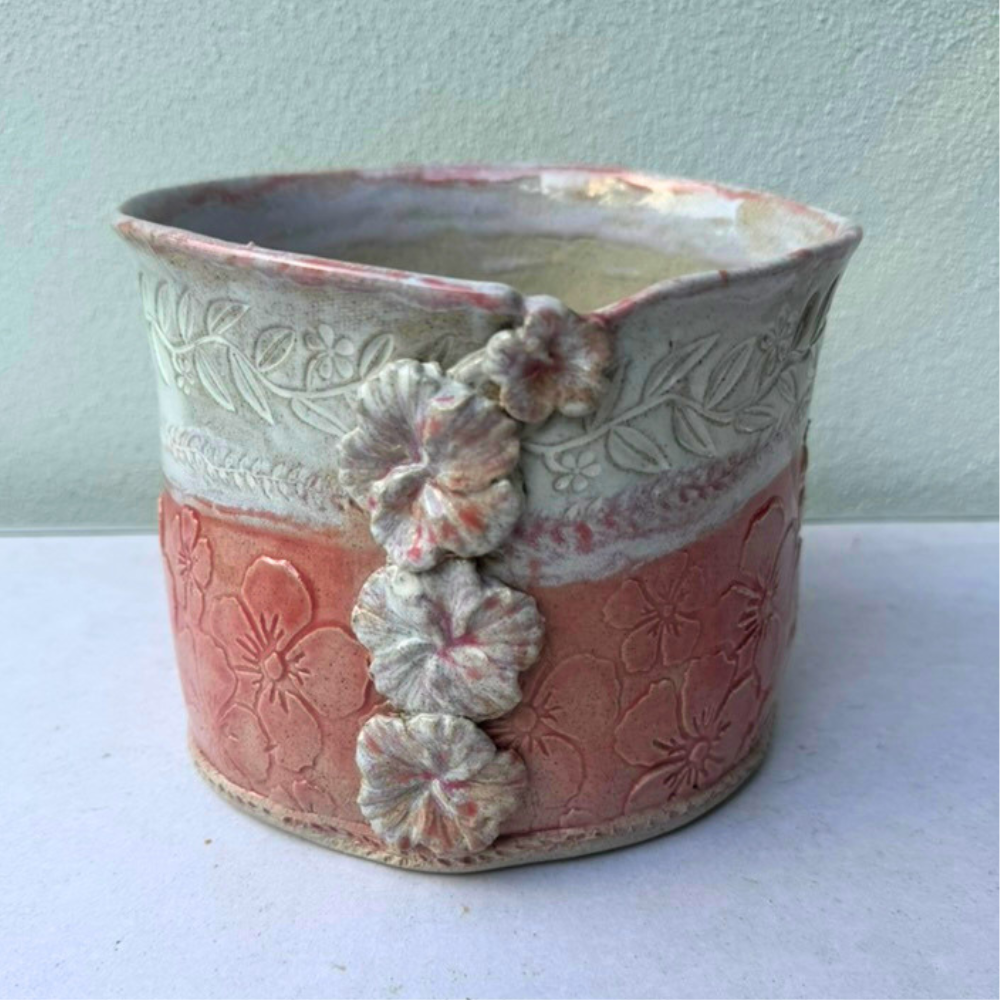 pink hibiscus handmade ceramic planter Australia